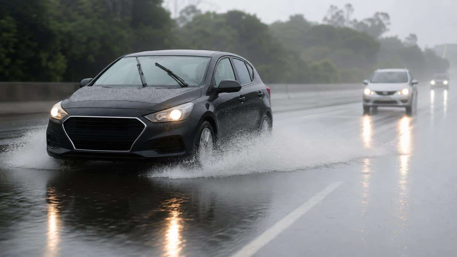 coche conduciendo bajo la lluvia